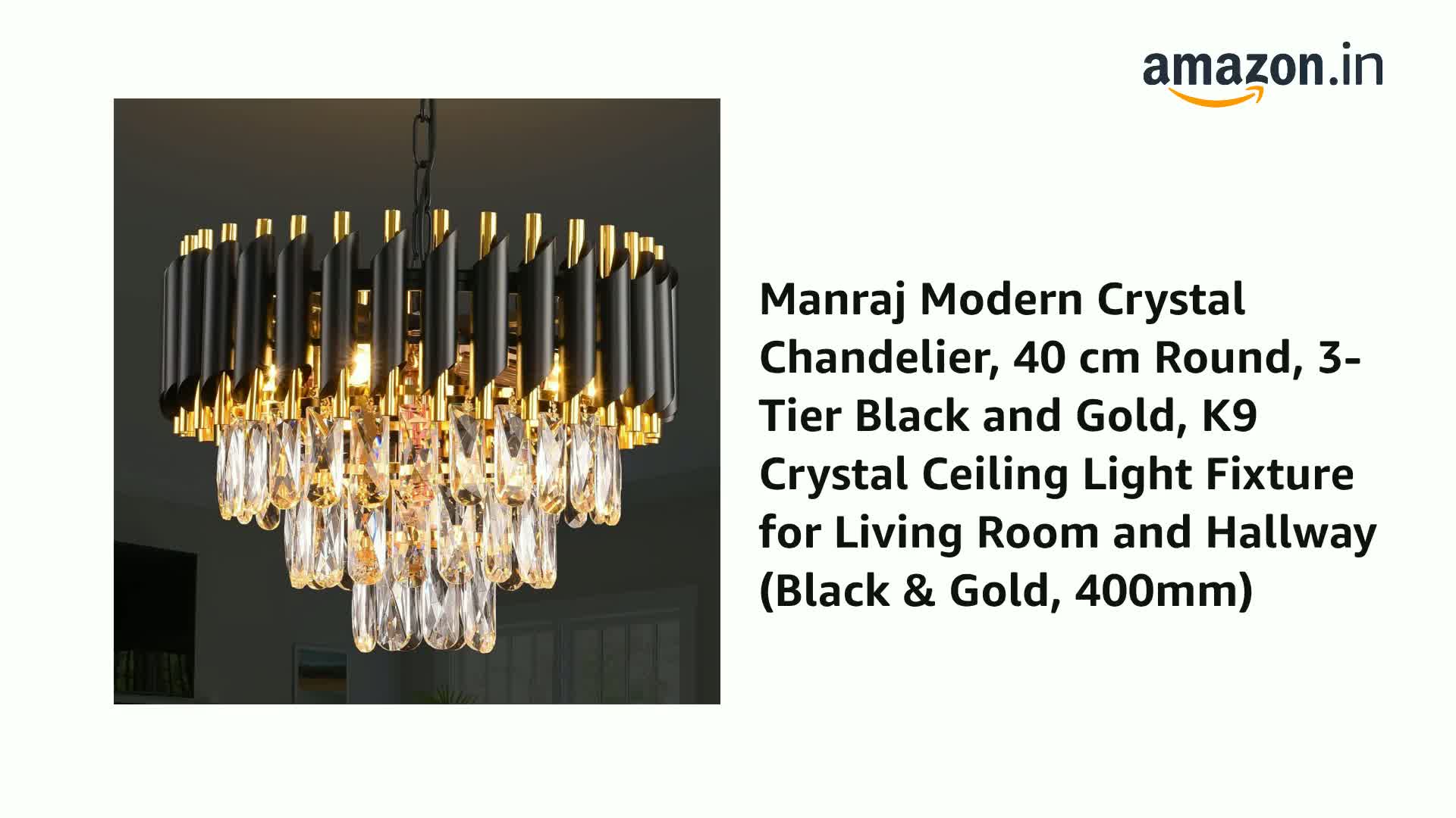 Buy Manraj Modern Crystal Chandelier, 40 cm Round, 3-Tier Black